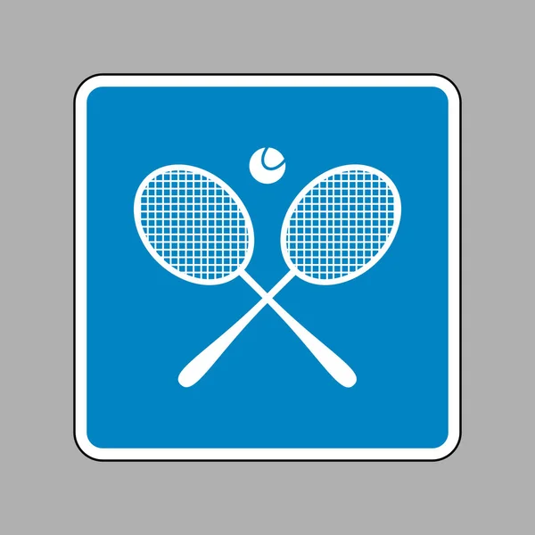 Panneau de raquette de tennis. Icône blanche sur le signe bleu comme fond . — Image vectorielle