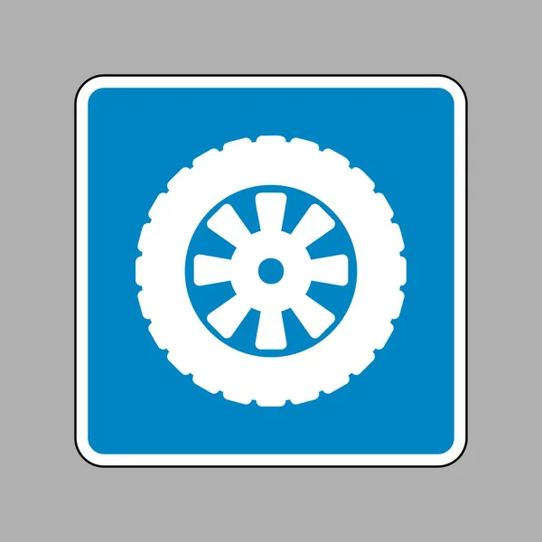 Tire verkeersbord. Wit pictogram op blauw bord als achtergrond. — Stockvector