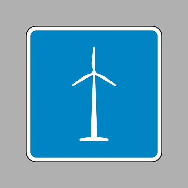 Logo o signo de la turbina eólica. Icono blanco en el signo azul como fondo — Archivo Imágenes Vectoriales