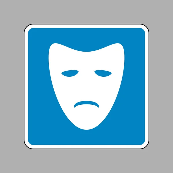Tragiche maschere teatrali. Icona bianca sul segno blu come sfondo . — Vettoriale Stock