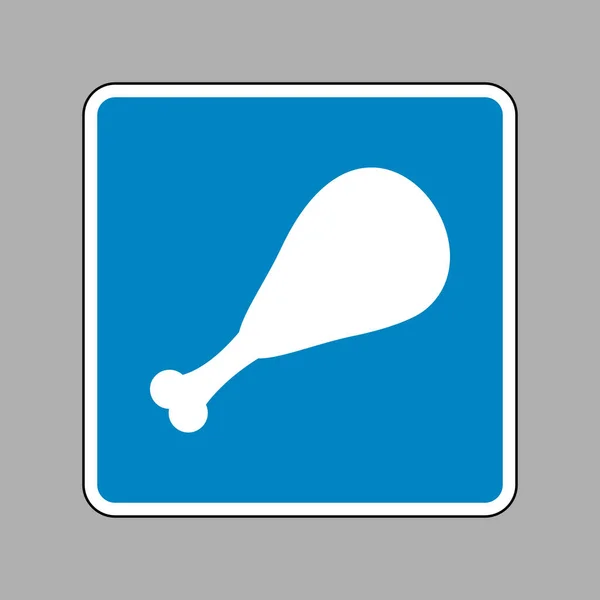 Segno di coscia di pollo. Icona bianca sul segno blu come sfondo . — Vettoriale Stock