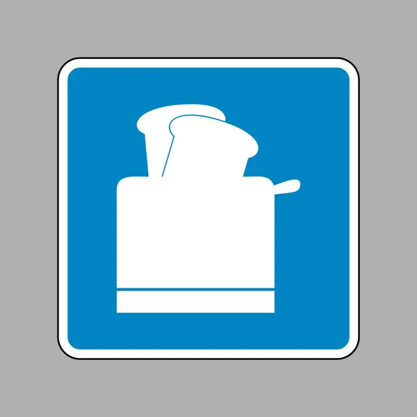 Brödrost enkla tecken. Vit ikon på blå skylt som bakgrund. — Stock vektor