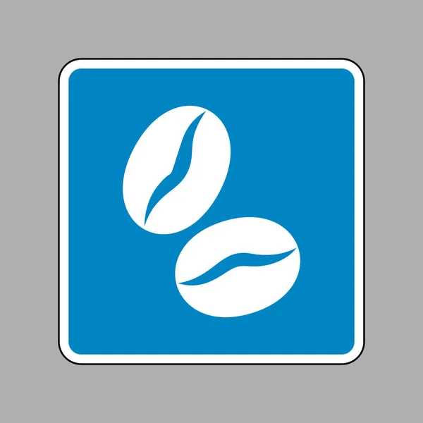 Segno di chicchi di caffè. Icona bianca sul segno blu come sfondo . — Vettoriale Stock