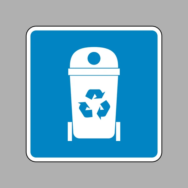 Trashcan segno illustrazione. Icona bianca su cartello blu come backgroun — Vettoriale Stock