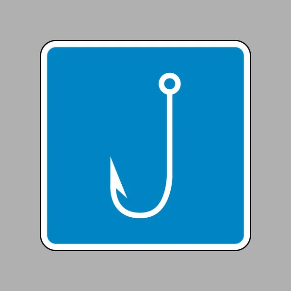 Ilustração do sinal do gancho de pesca. Ícone branco no sinal azul como backg — Vetor de Stock