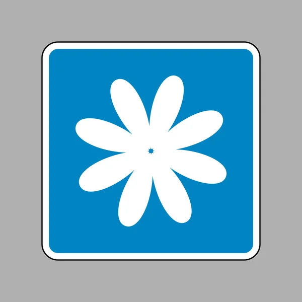 Ilustracja kwiat znak. Biała ikona na niebieski znak jako tło. — Wektor stockowy