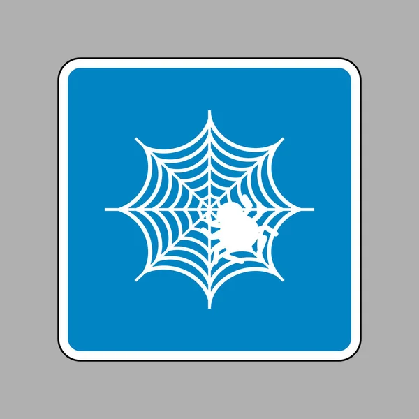 Spindel på web illustration vit ikon på blå skylt som bakgrund — Stock vektor