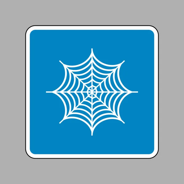 Spindel på web illustration. Vit ikon på blå skylt som bak — Stock vektor