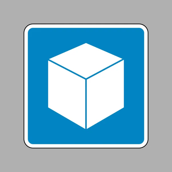 Ilustración del signo del cubo. Icono blanco en el signo azul como fondo . — Vector de stock