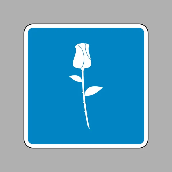 Obrázek růže znamení. Bílá ikona na modré turistické značce jako pozadí. — Stockový vektor