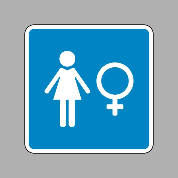 雌記号の図。背景として青い看板に白いアイコン. — ストックベクタ