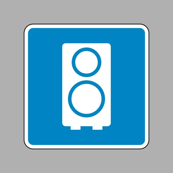 スピーカーの記号の図。背景として青い看板に白いアイコン — ストックベクタ