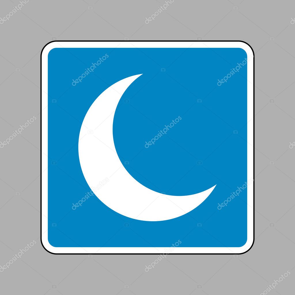 Moon sign illustration. White icon on blue sign as background.