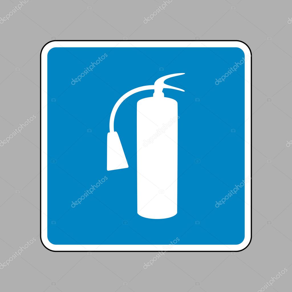 Fire extinguisher sign. White icon on blue sign as background.