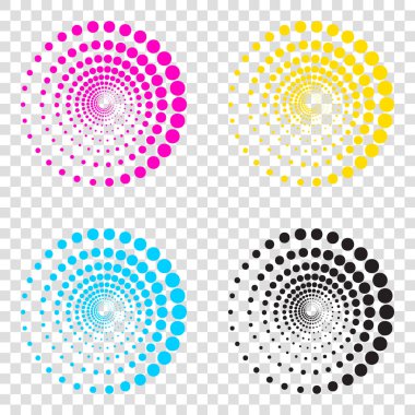 Soyut teknoloji işareti daireler. Saydam arka CMYK simgeleri