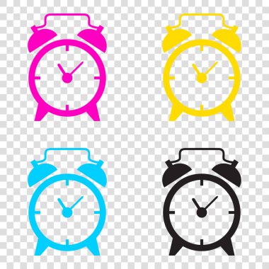 Çalar saat işareti. CMYK simgeleri şeffaf arka plan. Camgöbeği, ma