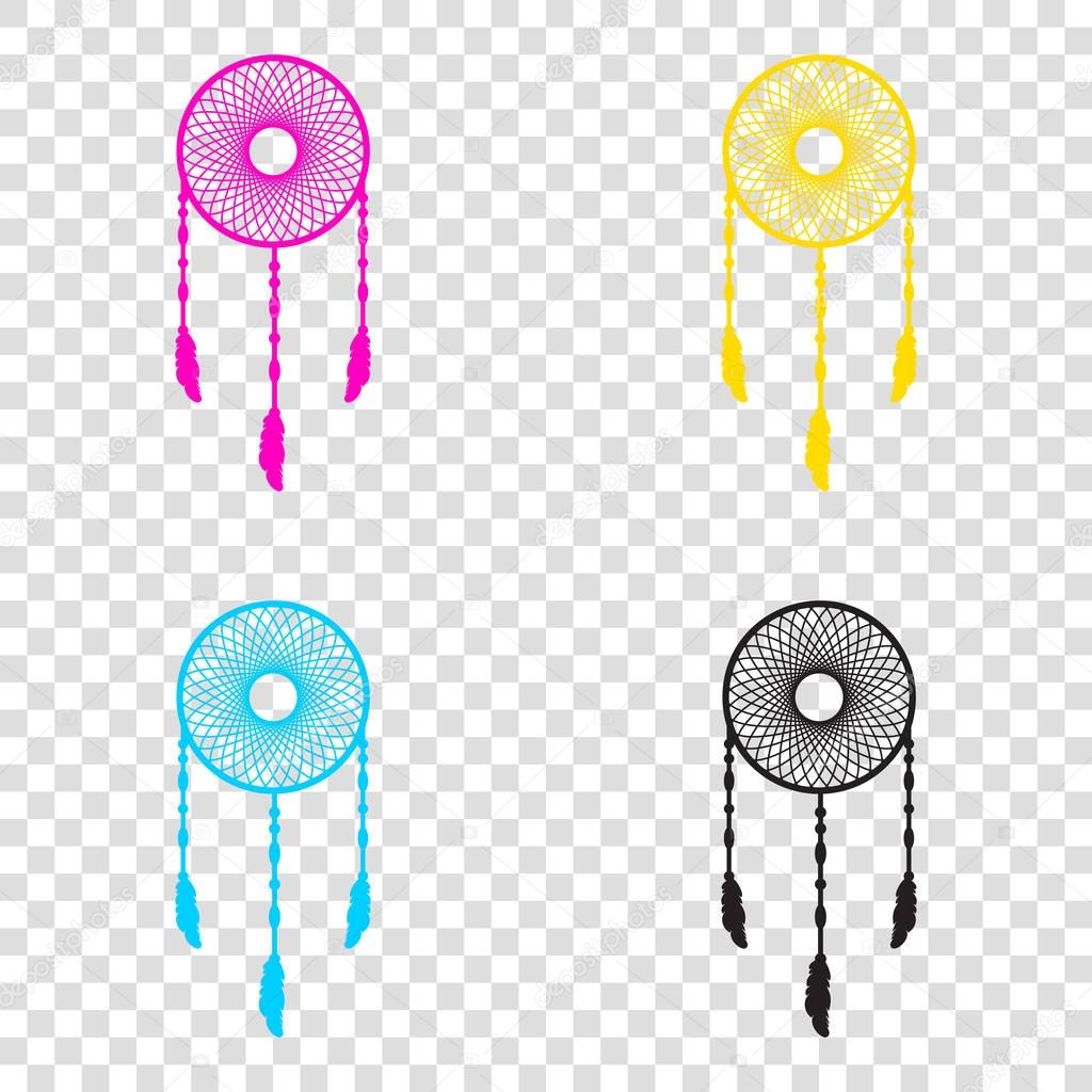 Dream catcher sign. CMYK icons on transparent background. Cyan, 