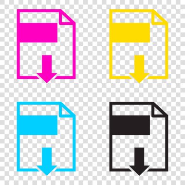 Download işareti dosya. CMYK simgeleri şeffaf arka plan. Deniz mavisi, 