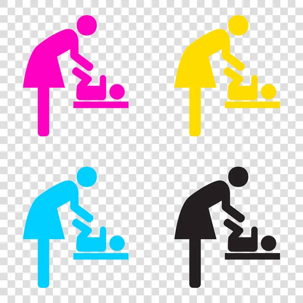 Symbol für Frauen und Baby, Baby-Wechsel. cmyk-Symbole auf transpar — Stockvektor