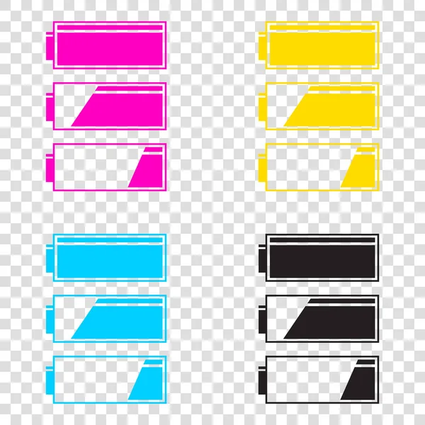 Conjunto de indicadores de nivel de carga de batería. iconos CMYK en transparente — Archivo Imágenes Vectoriales