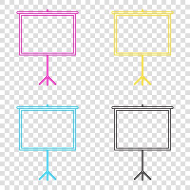 Boş projeksiyon perdesi. CMYK simgeleri şeffaf arka plan. C