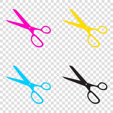 Makas illüstrasyon işareti. CMYK simgeleri şeffaf arka plan üzerinde