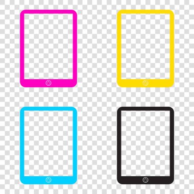 Bilgisayar tablet işareti. CMYK simgeleri şeffaf arka plan. Deniz mavisi