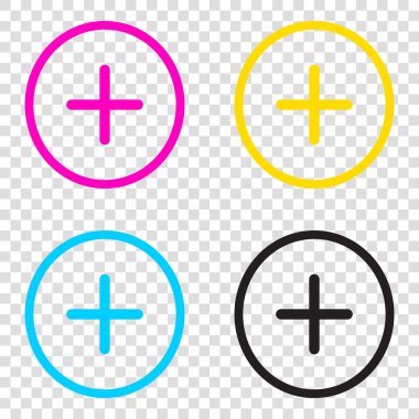 Pozitif sembol artı işareti. CMYK simgeleri şeffaf arka plan üzerinde.