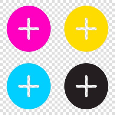 Pozitif sembol artı işareti. CMYK simgeleri şeffaf arka plan üzerinde.