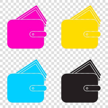 M-cüzdan işareti illüstrasyon. CMYK simgeleri şeffaf arka plan üzerinde. 