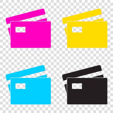 Kredi kartı işareti. CMYK simgeleri şeffaf arka plan. Camgöbeği, ma