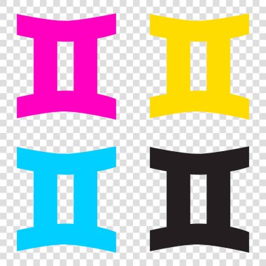 İkizler işareti. CMYK simgeleri şeffaf arka plan. Camgöbeği, Eflatun