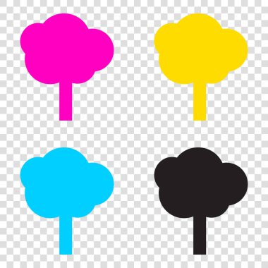 Ağaç işareti illüstrasyon. CMYK simgeleri şeffaf arka plan. Cy