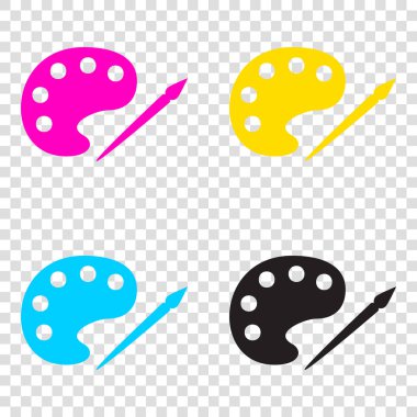 Palet ve boya fırça işareti. CMYK simgeleri şeffaf backgrou