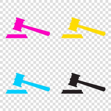 Adalet çekiç işareti. CMYK simgeleri şeffaf arka plan. Deniz mavisi,