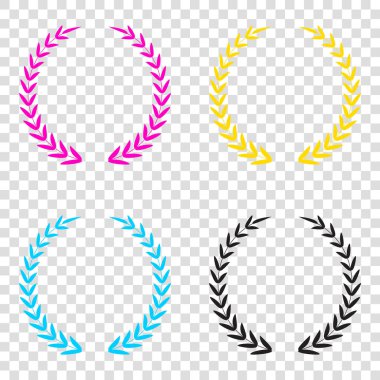 Defne çelengi işareti. CMYK simgeleri şeffaf arka plan. Deniz mavisi, 