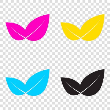 Yaprak işareti illüstrasyon. CMYK simgeleri şeffaf arka plan. Cy