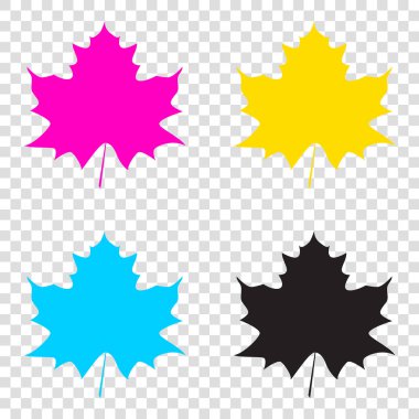 Akçaağaç yaprağı işareti. CMYK simgeleri şeffaf arka plan. Camgöbeği, mag