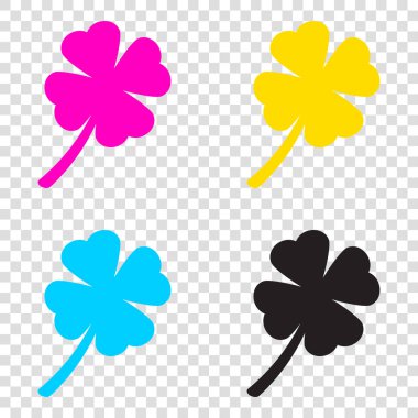 Yaprak yonca işareti. CMYK simgeleri şeffaf arka plan. Camgöbeği, ma