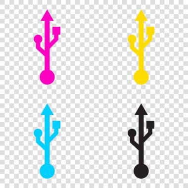 USB işareti illüstrasyon. CMYK simgeleri şeffaf arka plan. CyA
