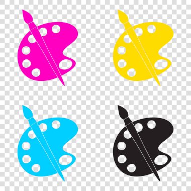 Palet ve fırça oturum açın. CMYK simgeleri şeffaf arka plan. Cy