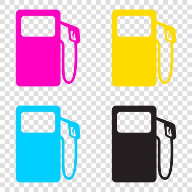 Gaz pompası işareti. CMYK simgeleri şeffaf arka plan. Camgöbeği, magen