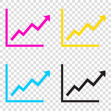 Çubuk grafik işareti büyüyen. CMYK simgeleri şeffaf arka plan üzerinde.
