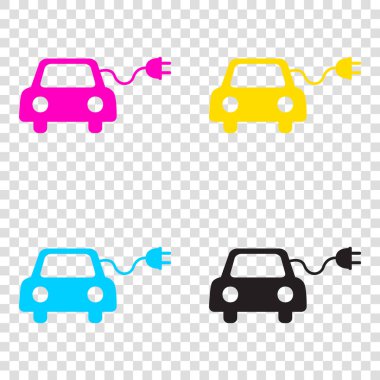 Eko elektrikli otomobil işareti. CMYK simgeleri şeffaf arka plan. CyA