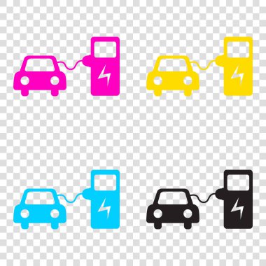 Elektrikli Araba pil şarj işaret. CMYK simgeleri şeffaf ba