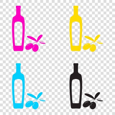 Siyah Zeytin dalı zeytinyağı şişesi işareti ile. Tr CMYK simgeleri