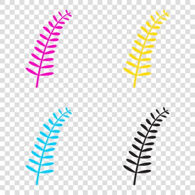 Zeytin dal işareti. CMYK simgeleri şeffaf arka plan. Camgöbeği, mag