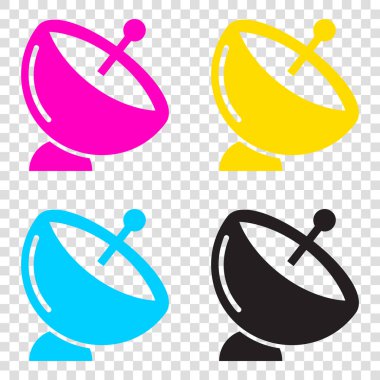 Uydu çanağı işareti. CMYK simgeleri şeffaf arka plan. Deniz mavisi,