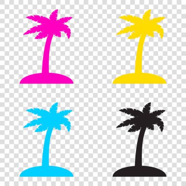 Hindistan cevizi hurma ağacı işareti. CMYK simgeleri şeffaf arka plan. Cy