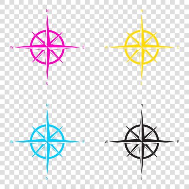 Rüzgar gülü işareti. CMYK simgeleri şeffaf arka plan. Camgöbeği, mage